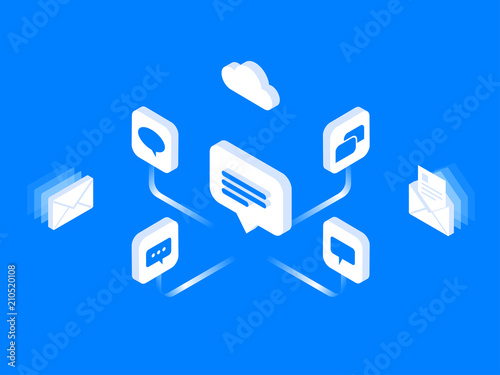 Isometric messengers icons. Social media concept.