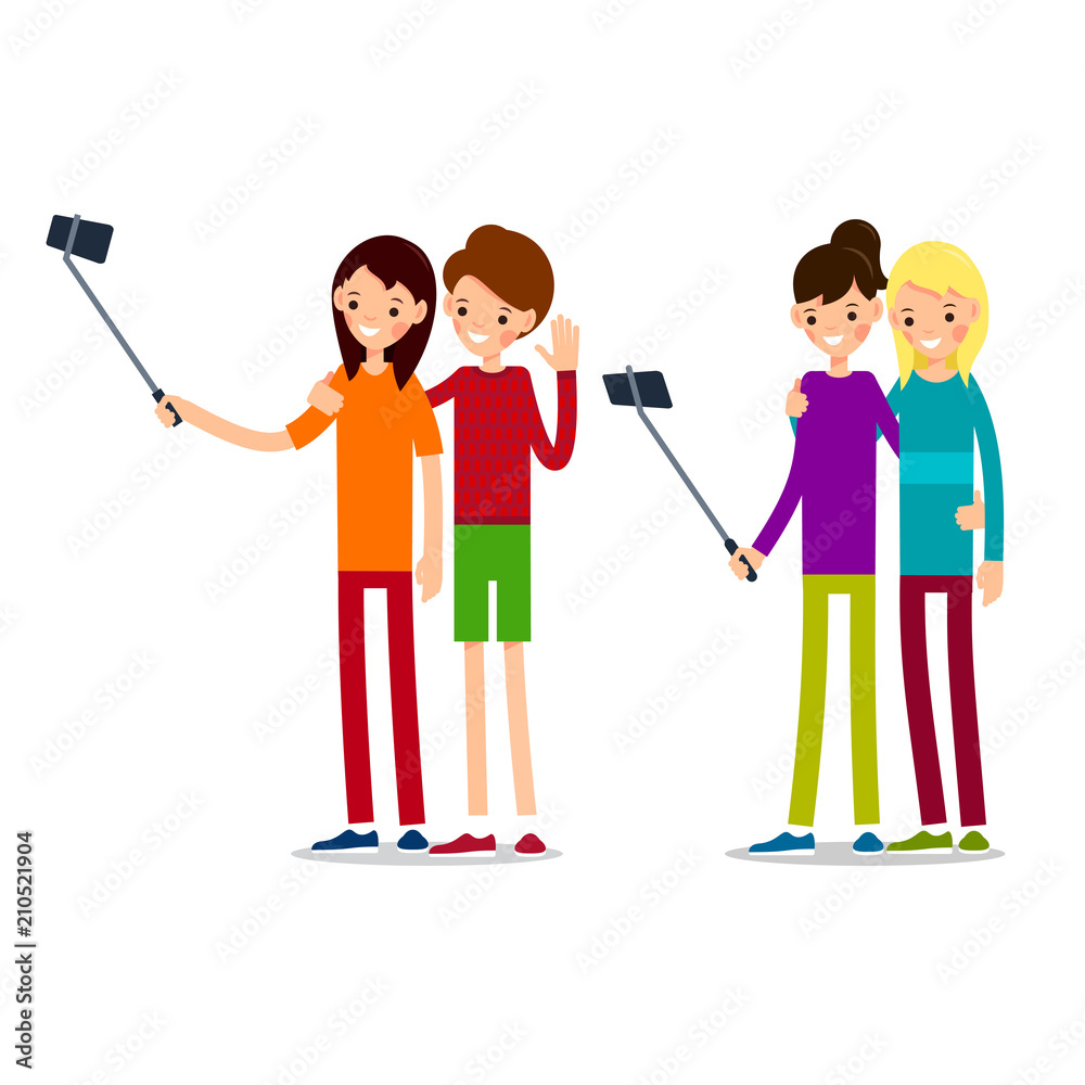 Woman selfie. Woman selfie in cartoon style. Selfie concept. Tourist vacation self-portrait. Happy woman selfie. Girl selfie. Illustration in flat style. Isolated Woman selfie. Woman selfie in cartoon style. Selfie concept. Tourist vacation self-portrait. Happy woman selfie. Girl selfie. Illustration in flat style. Isolated