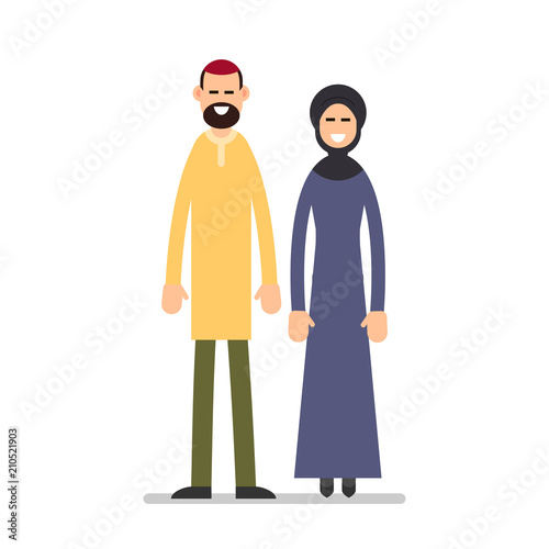Wallpaper Mural Arab couple. Arabic man and woman in traditional clothes standing together. Cartoon illustration isolated on white background in flat style Torontodigital.ca