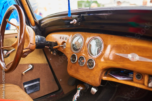 Wooden interior of an old car