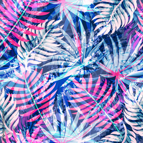 Seamless exotic pattern with abstract tropical plants. Vector modern design f...