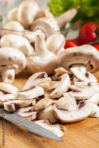 Fresh sliced white mushrooms