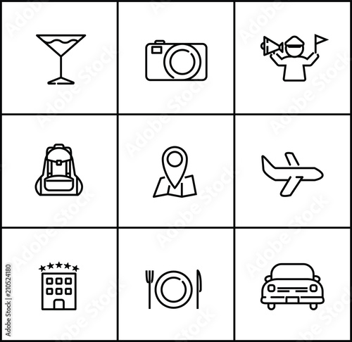 travel vector line icons flat style on white background
