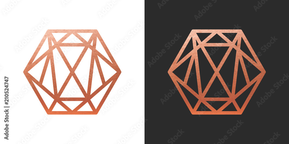 Copper geometric hexagon Logo Shape. Vector Icon. Copper geometric hexagon Logo Shape. Vector Icon.