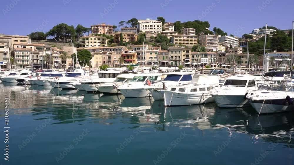 Port de Soller, beautiful marina harbor town on Mallorca island, Spain Mediterranean Sea Port de Soller, beautiful marina harbor town on Mallorca island, Spain Mediterranean Sea