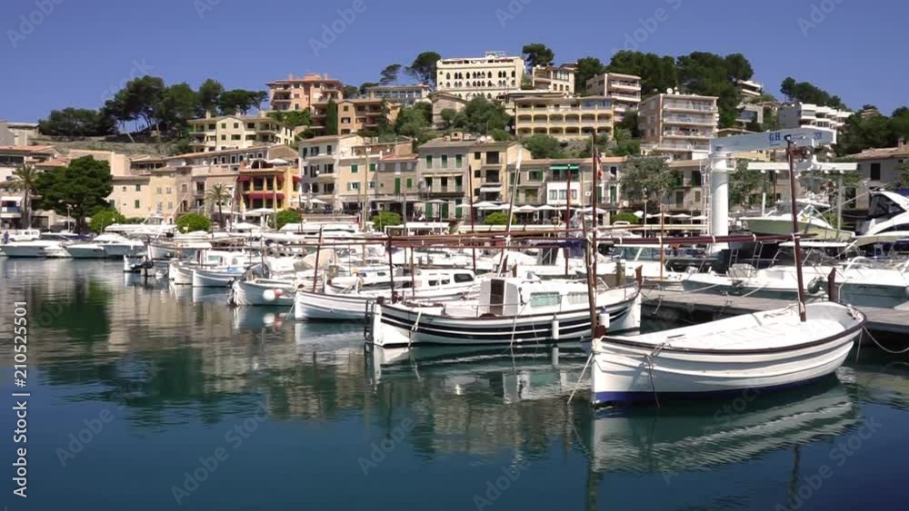Beautiful marina harbour city of Port de Soller, Majorca island, Spain Mediterranean Sea Beautiful marina harbour city of Port de Soller, Majorca island, Spain Mediterranean Sea