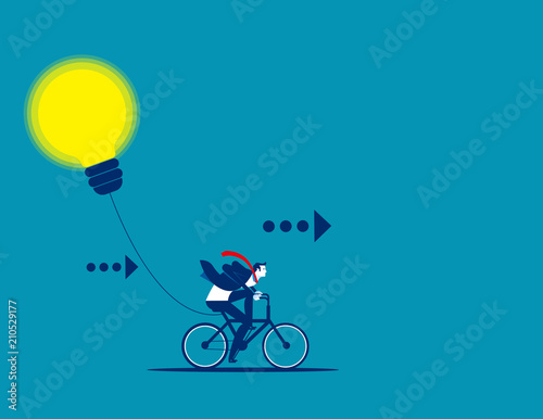 Businessman with best idea. Concept business vector illustration, Flat business cartoon, Bicycle and Ride, Speed, successful.