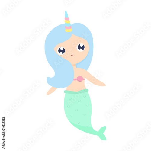 Cute mermaid vector flat illustration