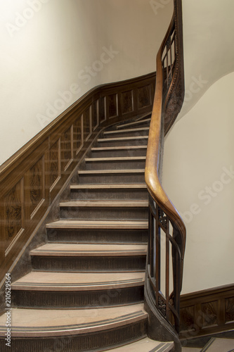 granite staircase wood railing