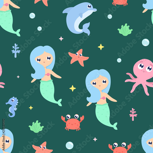 Mermaid seamless background