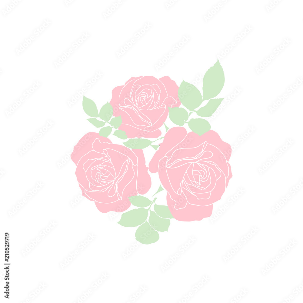 Fototapeta premium Vector pink roses - pattern for continuous replicate on white background.