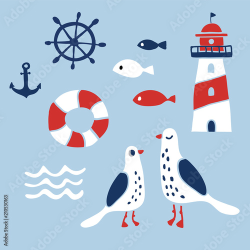 Set of nautical design elements