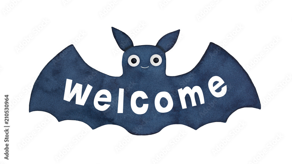 Obraz premium Cute little smiling water color bat silhouette and 