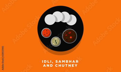 Idli Vector Illustration. South Indian Idli, Sambhar and Chutney Concept. Indian Cuisine Meal / Dish