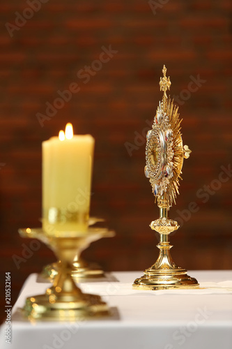 Monstrance for worship at a Catholic church ceremony