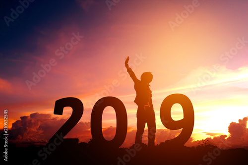 Silhouette young man Happy for 2019 new year
