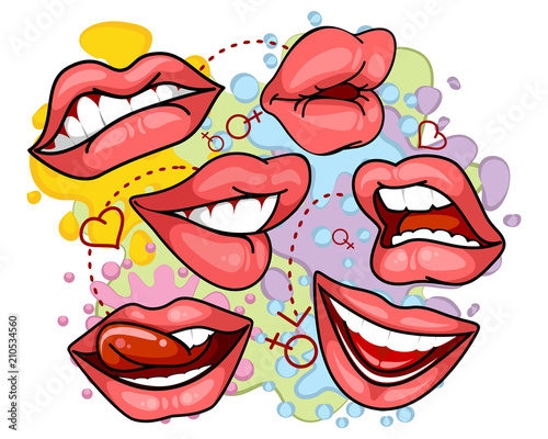 Different lips on colored background