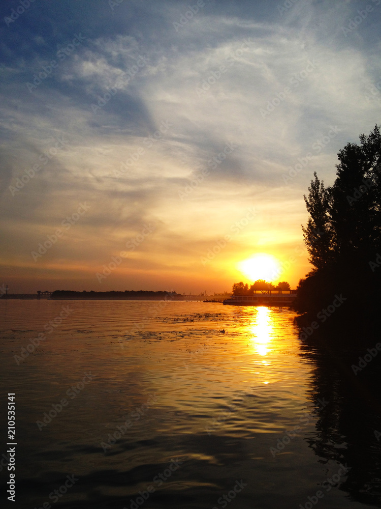 A beautiful sunset on the banks of the Dnieper
