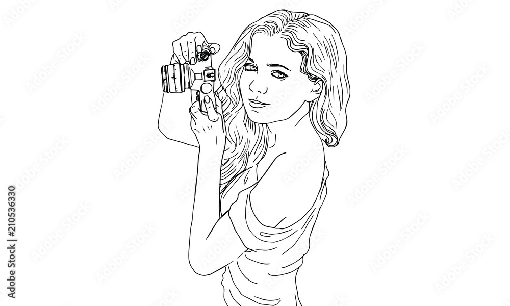 girl with camera, girl looks at camera holding camera girl with camera, girl looks at camera holding camera