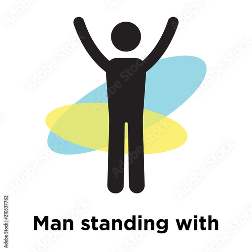 Man standing with arms up icon vector sign and symbol isolated on white background, Man standing with arms up logo concept