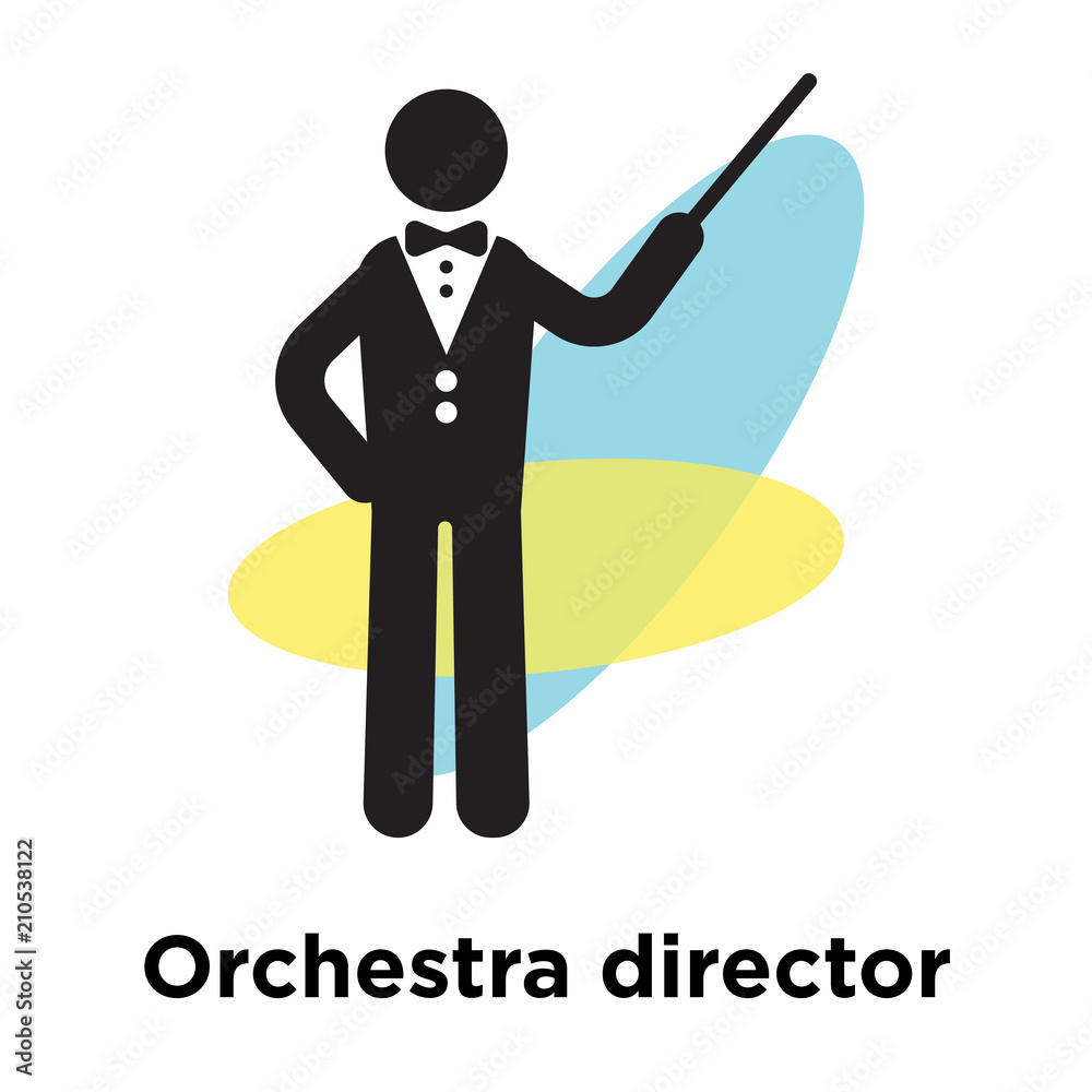 Orchestra director with stick icon vector sign and symbol isolated on white background, Orchestra director with stick logo concept