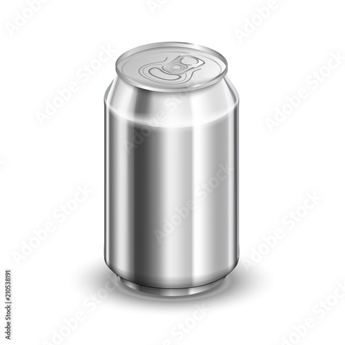 0,33 liter glossy aluminum can, soda or beer template on white
