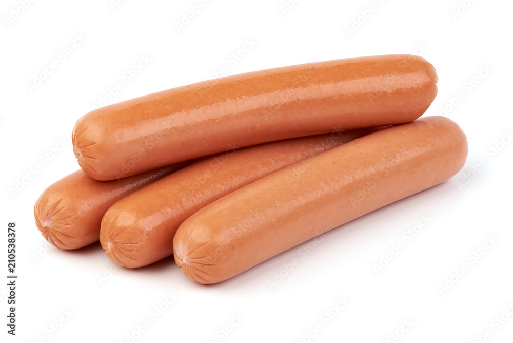 Fresh boiled sausages, isolated on white background. Fresh boiled sausages, isolated on white background.