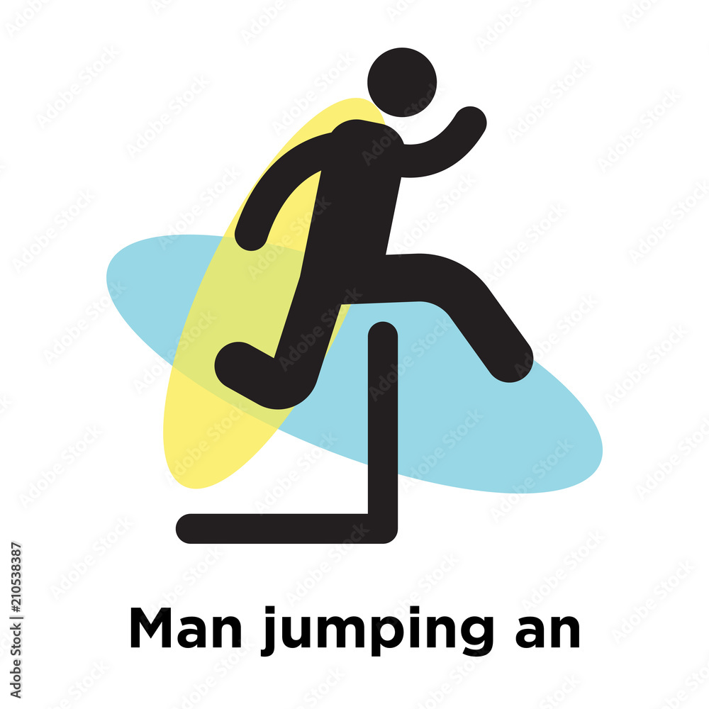 Man jumping an obstacle icon vector sign and symbol isolated on white background, Man jumping an obstacle logo concept Man jumping an obstacle icon vector sign and symbol isolated on white background, Man jumping an obstacle logo concept