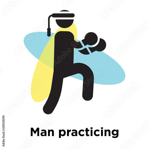 Man practicing martial arts icon vector sign and symbol isolated on white background, Man practicing martial arts logo concept