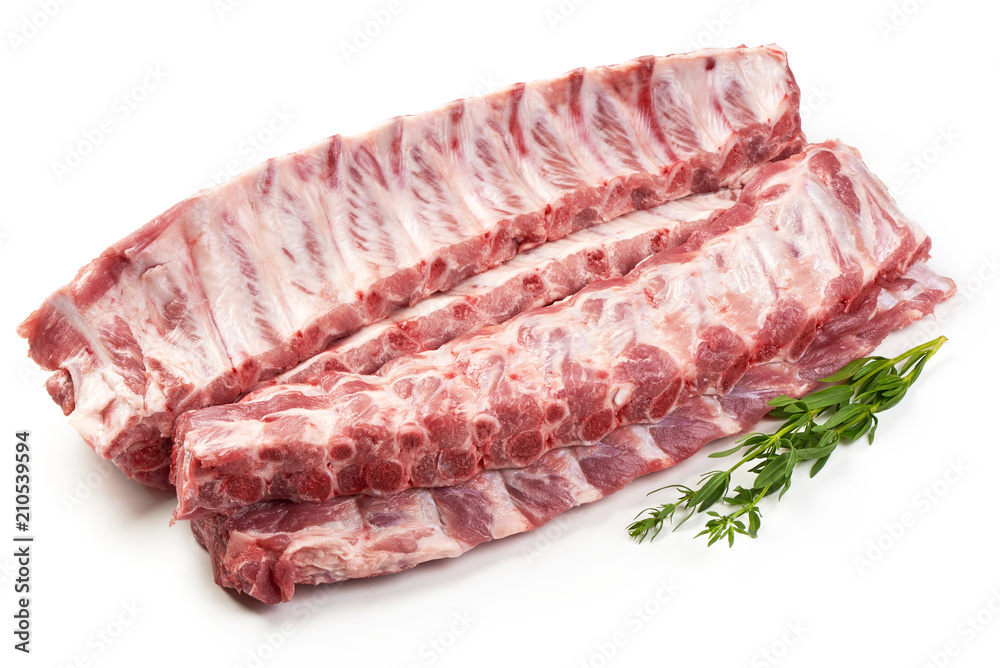 Fresh raw pork ribs, isolated on white background.