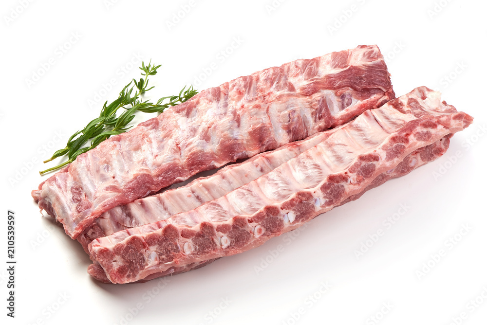 Fresh raw pork ribs, isolated on white background.