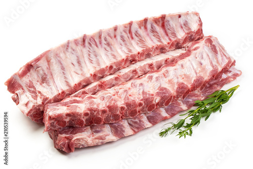 Fresh raw pork ribs, isolated on white background.