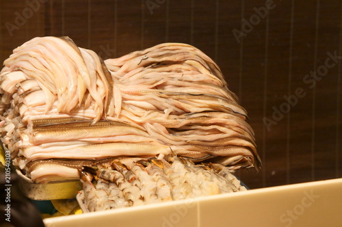Obraz na płótnie Conger eels and prawns which are used for Japanese foods, Kyoto, Japan