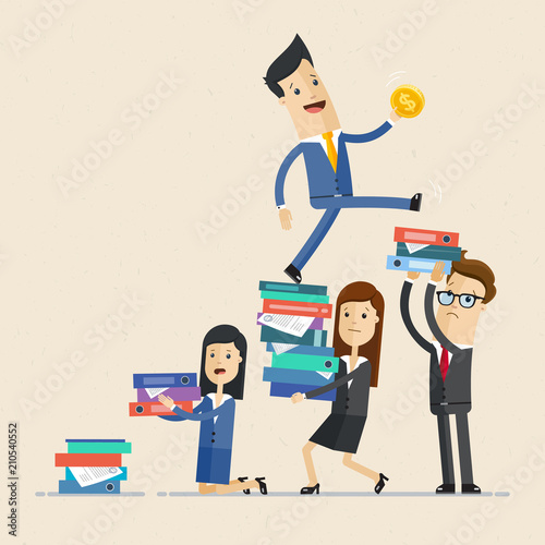 Businessman careerist go upstair using colleagues.