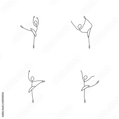 Cartoon icon set of sketch little stick figure ballet dancer