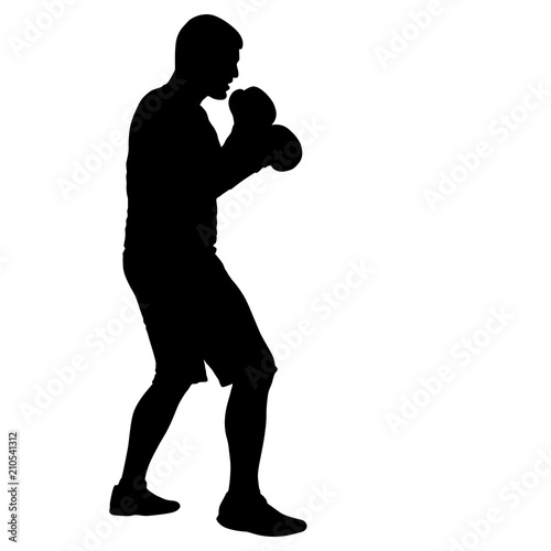 Black silhouette of an athlete boxer on a white background