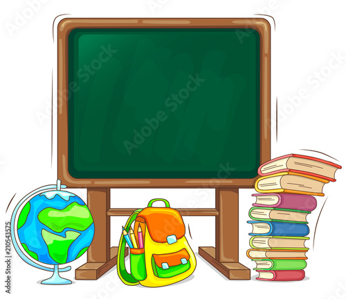 School board with book backpack and globe