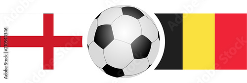 England gegen Belgien Fußball WM2018 Flaggen mit Fußball