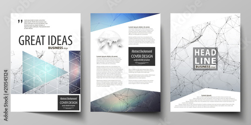 Business templates for brochure, magazine, flyer. Cover design template, vector layout in A4 size. Compounds lines and dots. Big data visualization in minimal style. Graphic communication background.