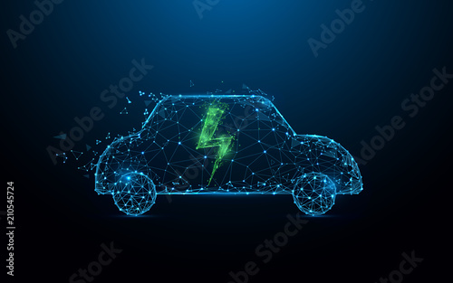 Electric Car Icon form lines, triangles and particle style design. Illustration vector