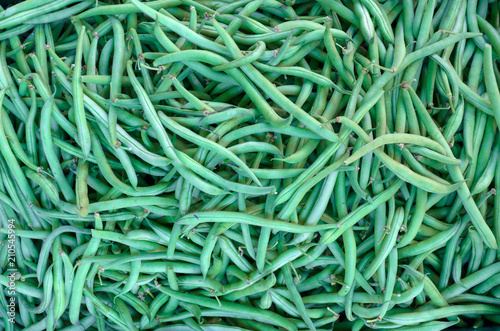 Background texture of fresh green runner beans