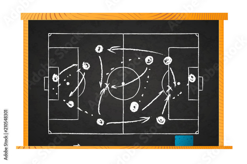 White chalk game plan on football field marks on blackboard isolated on white