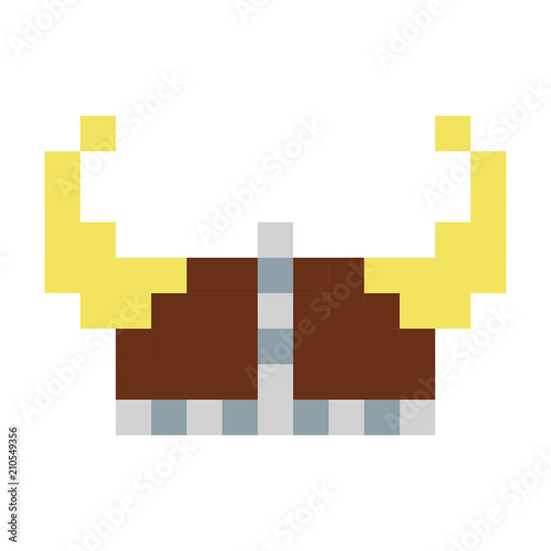 Viking helmet horns pixel art cartoon retro game style