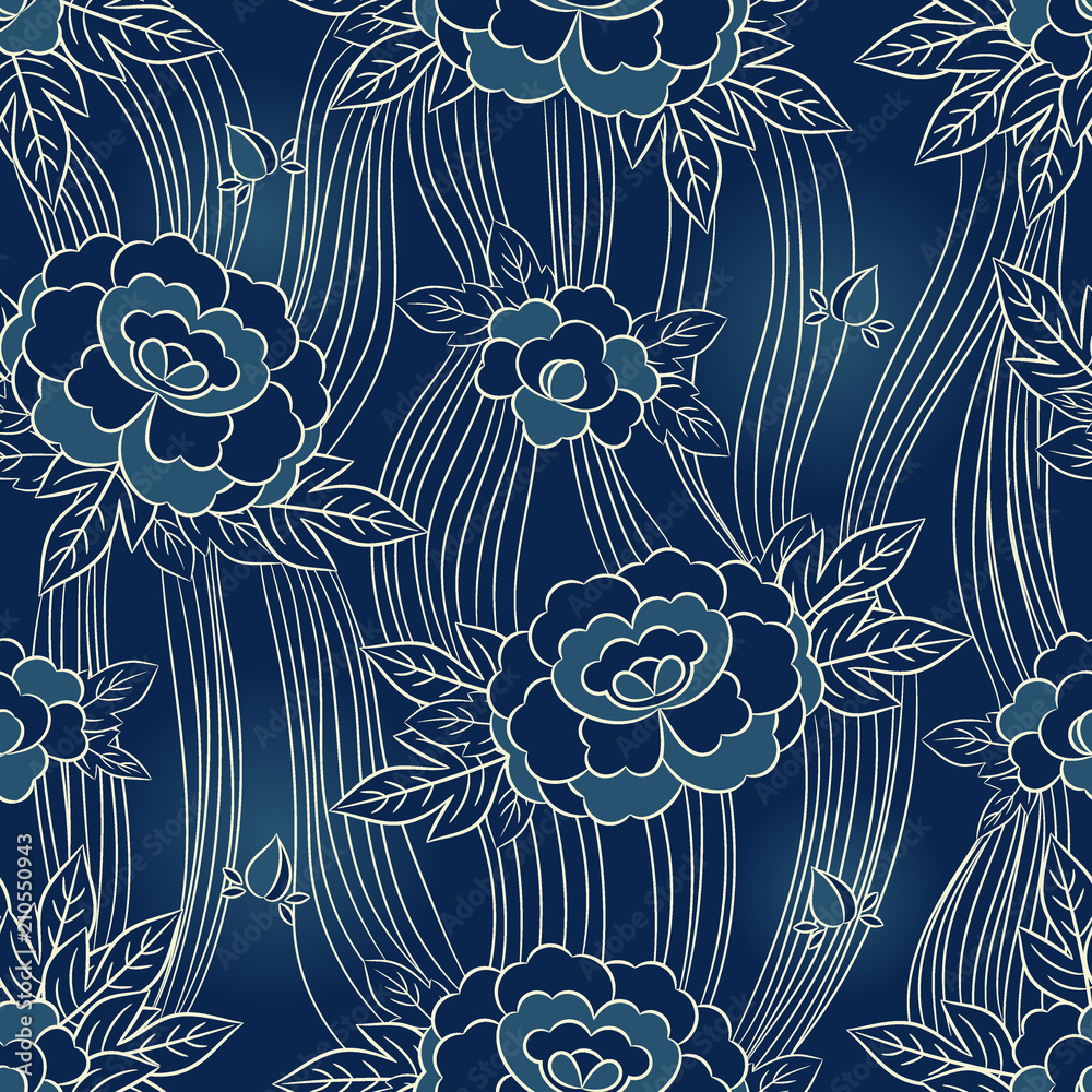 candidato Folleto computadora Peony japanese pattern seamless vector. Oriental floral background. Blue  vintage flowers print for interior home wallpaper, jacquard furniture  textile, packaging paper, kimono fabric, silk scarf. vector de Stock |  Adobe Stock