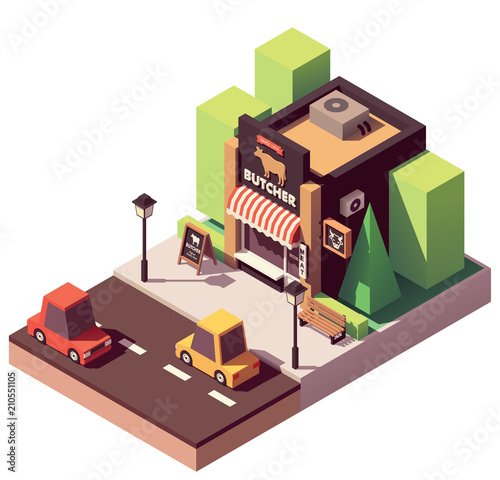 Vector isometric butcher shop