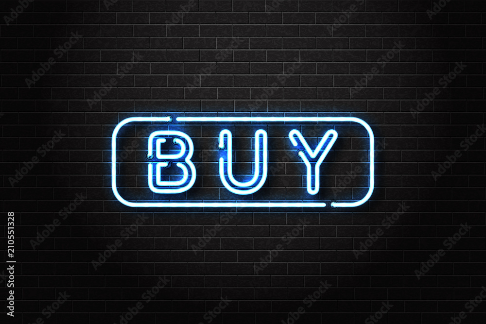 Vector realistic isolated neon sign of Buy button logo for decoration