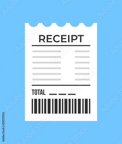 White paper receipt check on empty background. Balance account tax concept. Vector flat cartoon graphic design element isolated icon