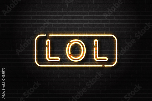 Vector realistic isolated neon sign of LOL logo for decoration and covering on the wall background. Concept of social media and laugh.