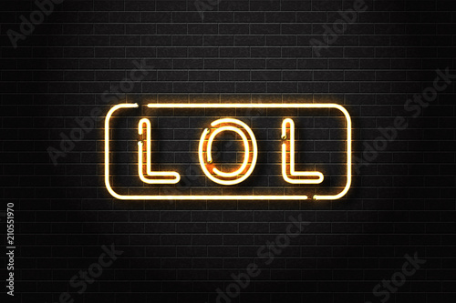 Vector realistic isolated neon sign of LOL logo for decoration and covering on the wall background. Concept of social media and laugh. photo