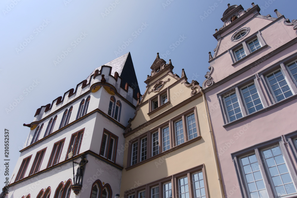 The beautiful main market of Trier, Germany. The market with houses of the Renaissance, Baroque, Classicism and Late Historicism. The beautiful main market of Trier, Germany. The market with houses of the Renaissance, Baroque, Classicism and Late Historicism.